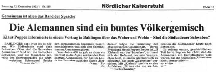Badische Zeitung, 12. 12. 1992, Ausriss